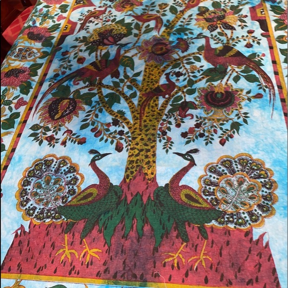 Cotton Tree of Life Peacock Tablecloth Rectangle 79x50 Blue Kitchen Dining Linen - Picture 4 of 8